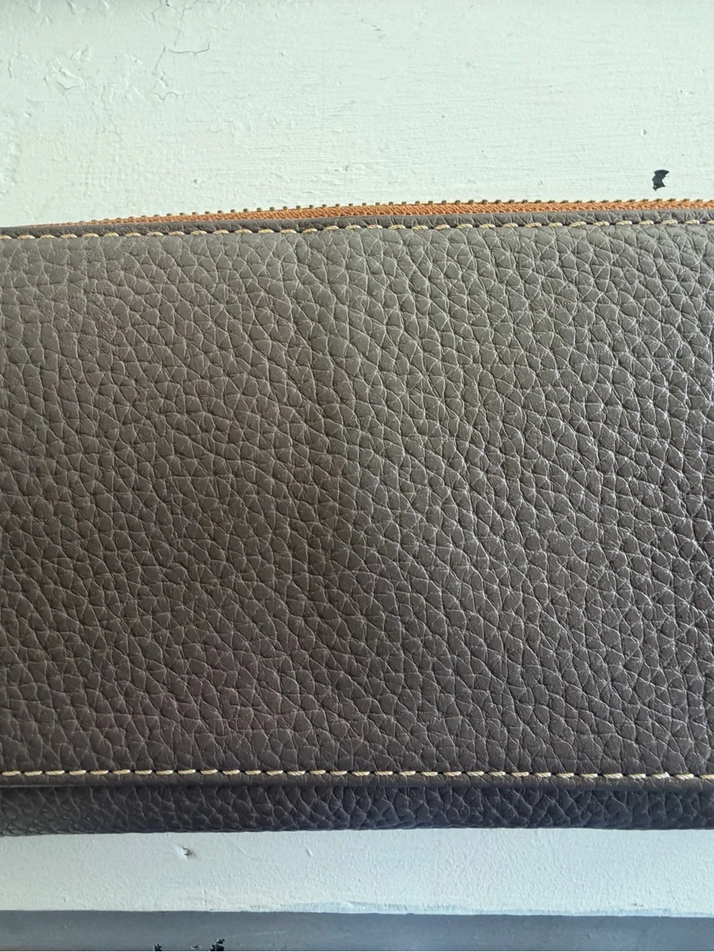 Dooney & Bourke Pebble Grain Leather Zip Around Wristlet Wallet Gray/Taupe